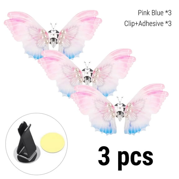 Flying Butterfly Car Air Outlet Decoration - Pink Blue, 3 pcs Handcrafted Car Air Vent Decors, Vent Clip and Adhesive Mount, Cute Car Interior Decoration Supplies, Cute Girls Car Accessories