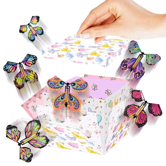 Flying Butterfly Gift Box with 3 Layers, Pop Up Surprise Card Box with Mechanical Butterflies, Birthday Party Reveal Box, Romantic Gift Box with Balloon Design