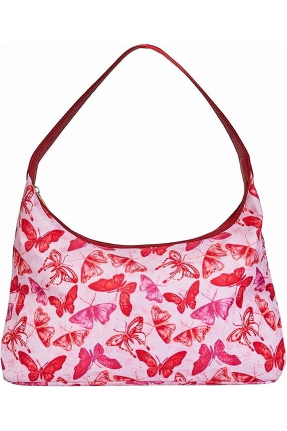 Womens Hand Crafted Printed Nylon & Leather Hobo Bag Handbag, Minimalist Travel Tote & Stylish Organizer