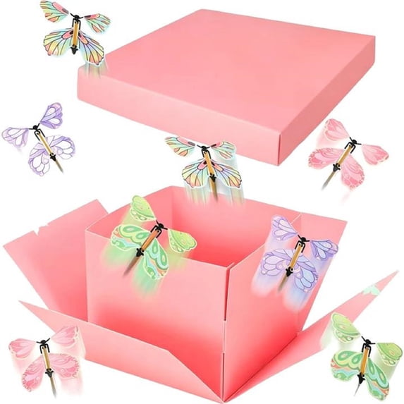 Flying Butterfly Surprise Box, Vibrant Color 8 Pcs Magic Wind Up Butterflies with Raffia Ribbon Set, For Birthday Party Proposal Wedding Anniversary Gift Exchange Decorations