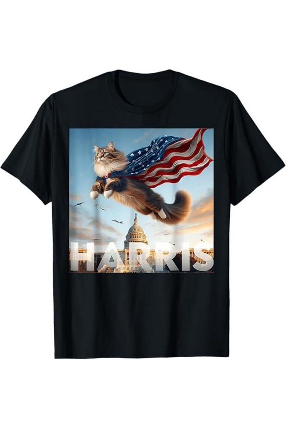 Flying Cat Childless Cat Ladies Fly USA Flag 2024 Unisex T-Shirt