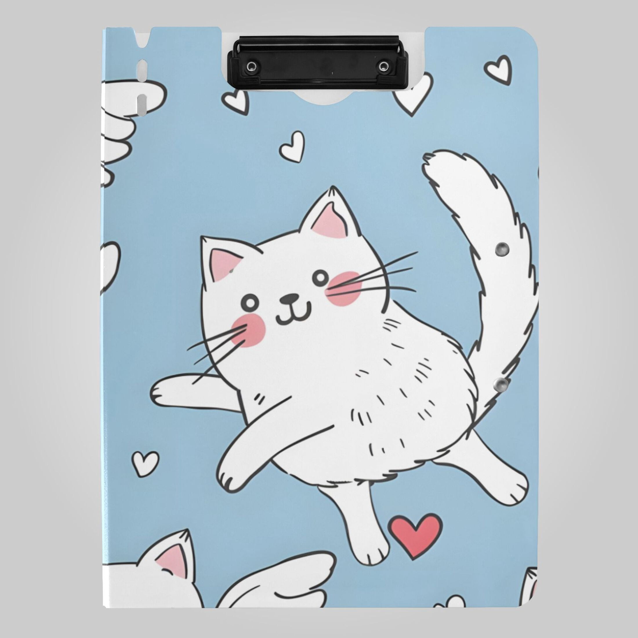 Cat File Floder Computer Flying Cat Hearts Foldable Binder Folder Clipboard with Pen Slot Double ...