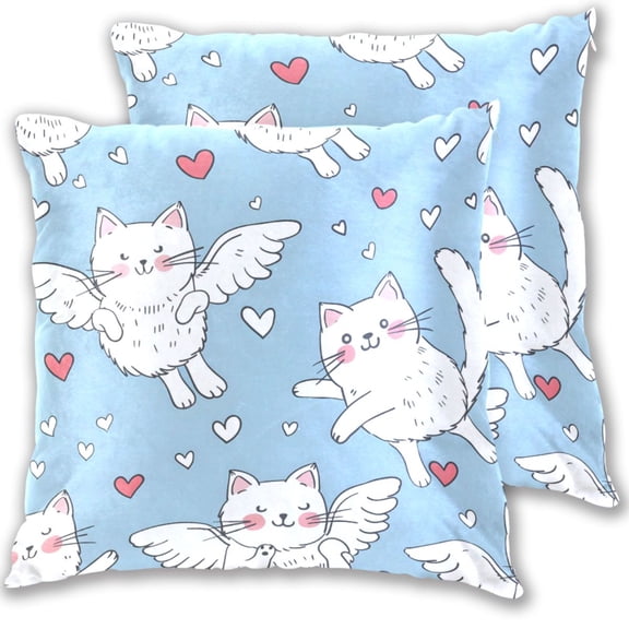 Flying Cat Hearts Throw Pillow Covers Pillowcases 16 x 16 Inch Home Decor 2 Packs for Bedroom Sofa