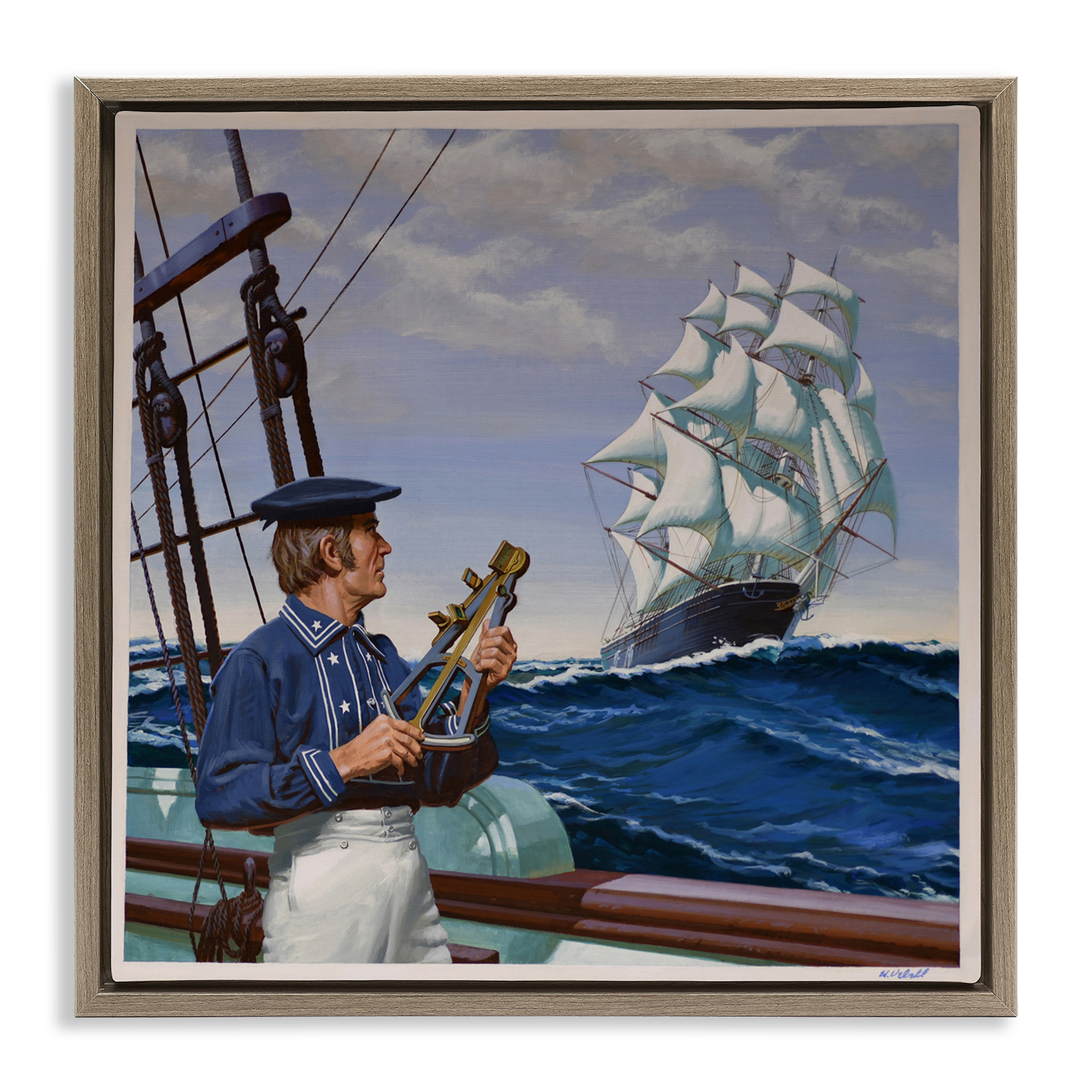 Flying Cloud Sailing Ship Brown Framed Floater Canvas Wall Art, design by Wind River Studios