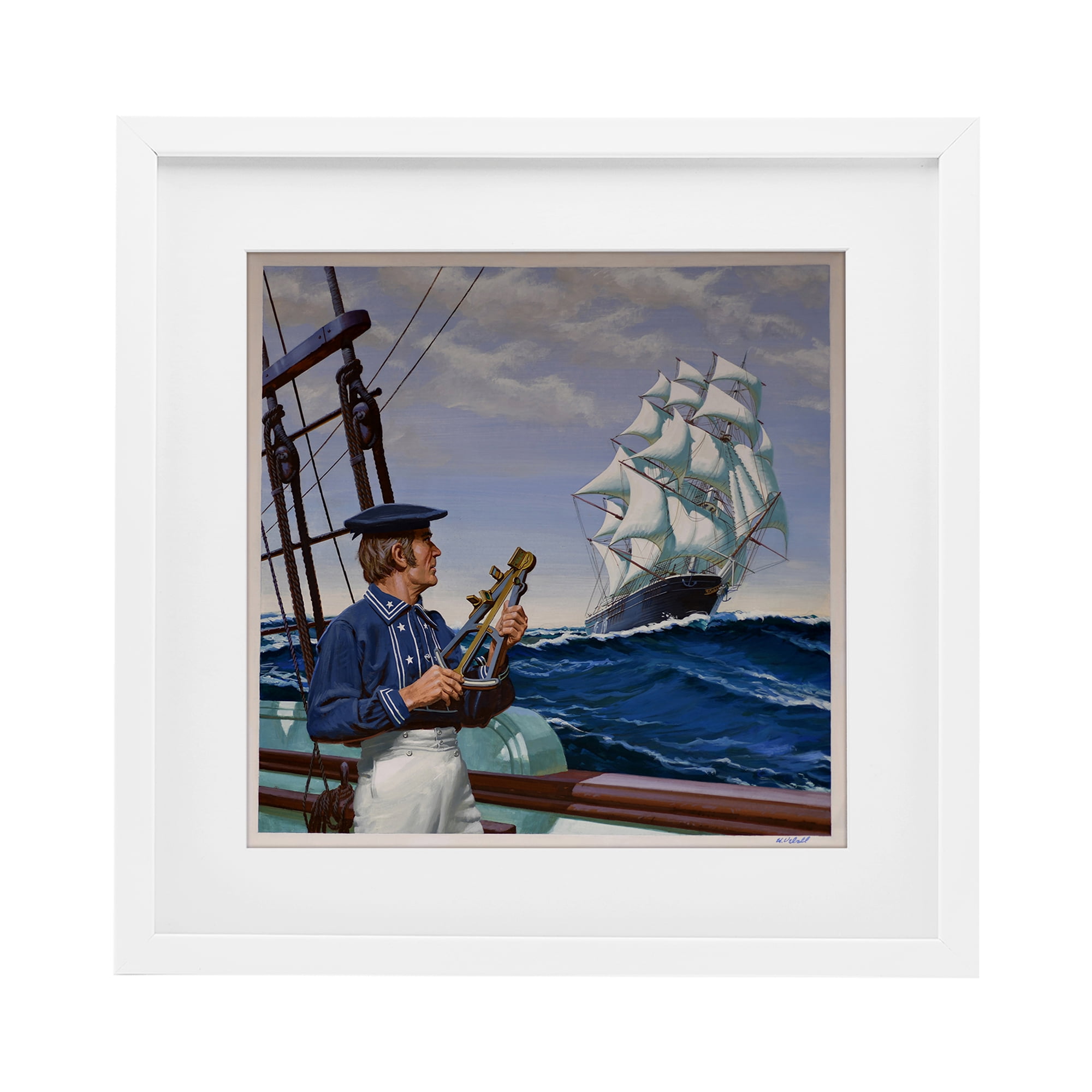 Flying Cloud Sailing Ship White Framed Print Under Glass, design by Wind River Studios