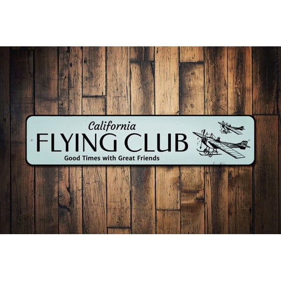 Flying Club Sign Pilot Hangar Location Name Gift Custom Aviation Airplane Lover Man Cave Decor - Flying Sign - Size: 16 x 4 Inches