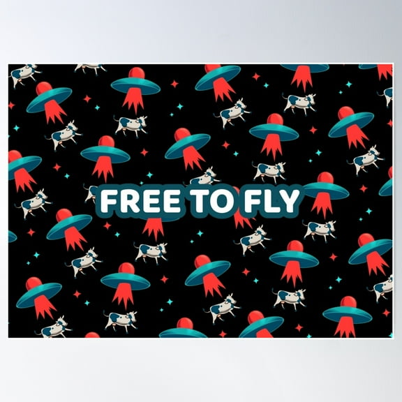 Flying Cows And Ufos Poster Wall Art, Modern Wall Decor For Living Room Bedroom, 8x12 UNFRAMED