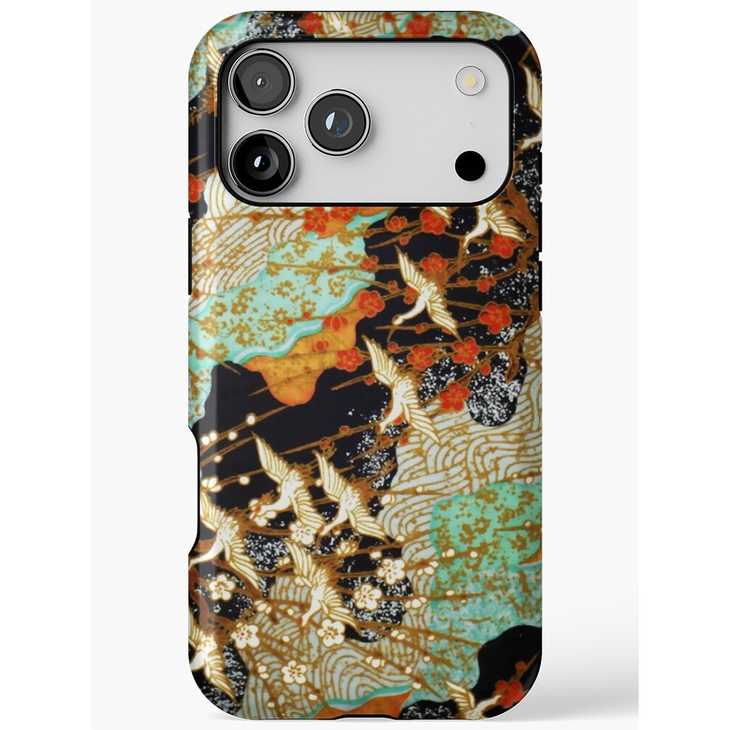 Red Wave Fail Flying Crane, Blossom and Wave Tough Case for Apple iPhone, Turquoise ...