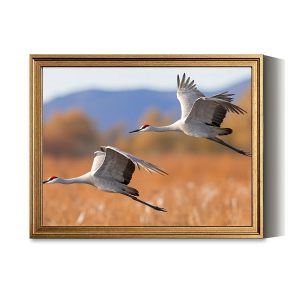 Flying Cranes In Field Vintage Gold Framed Wall Art Decor Retro Canvas Paintings for Living RoomBedroom