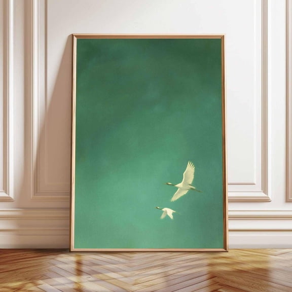 Flying Cranes Japandi Print, Unframed Paper Poster 8x10in