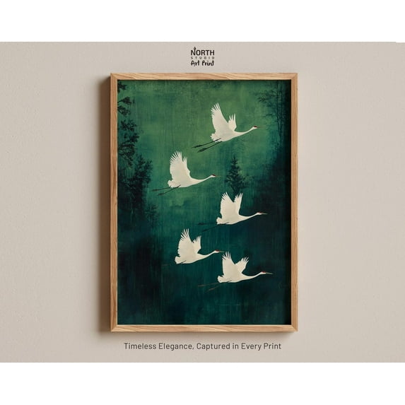 Flying Cranes Japandi Style Print, Japanese Minimalist Art Decor, Flying Cranes, Japanese Minimalist Art, Asian Decor, Nature Wall Art Wall Art, Modern Wall Decor, 16x24 UNFRAMED