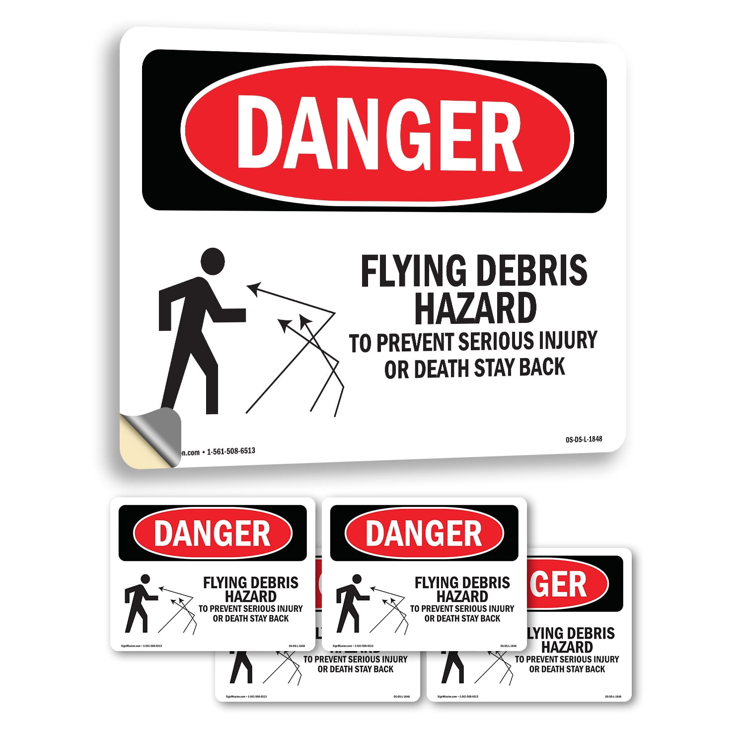 Flying Debris Stay Back OSHA Danger Vinyl Decal Label 18 Inch x 12 Inch ...
