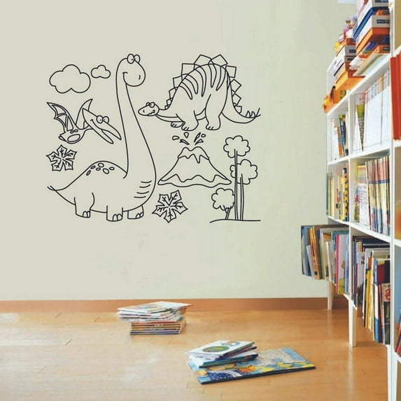 Flying Dino Volcano Dinosaur Trex T-Rex Wall Sticker Art Decal for Girls Boys Kids Room Bedroom Nursery Kindergarten Garage House Fun Home Decor Stickers Wall Art Vinyl Decoration Size (35x40 inch)