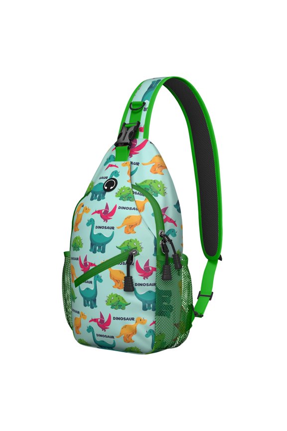 Flying Dino and Stars Sling Backpack, Funny Dinosaur Pattern Lightweight Crossbody Shoulder Bag for Women Travel Hiking Outdoor Adventure