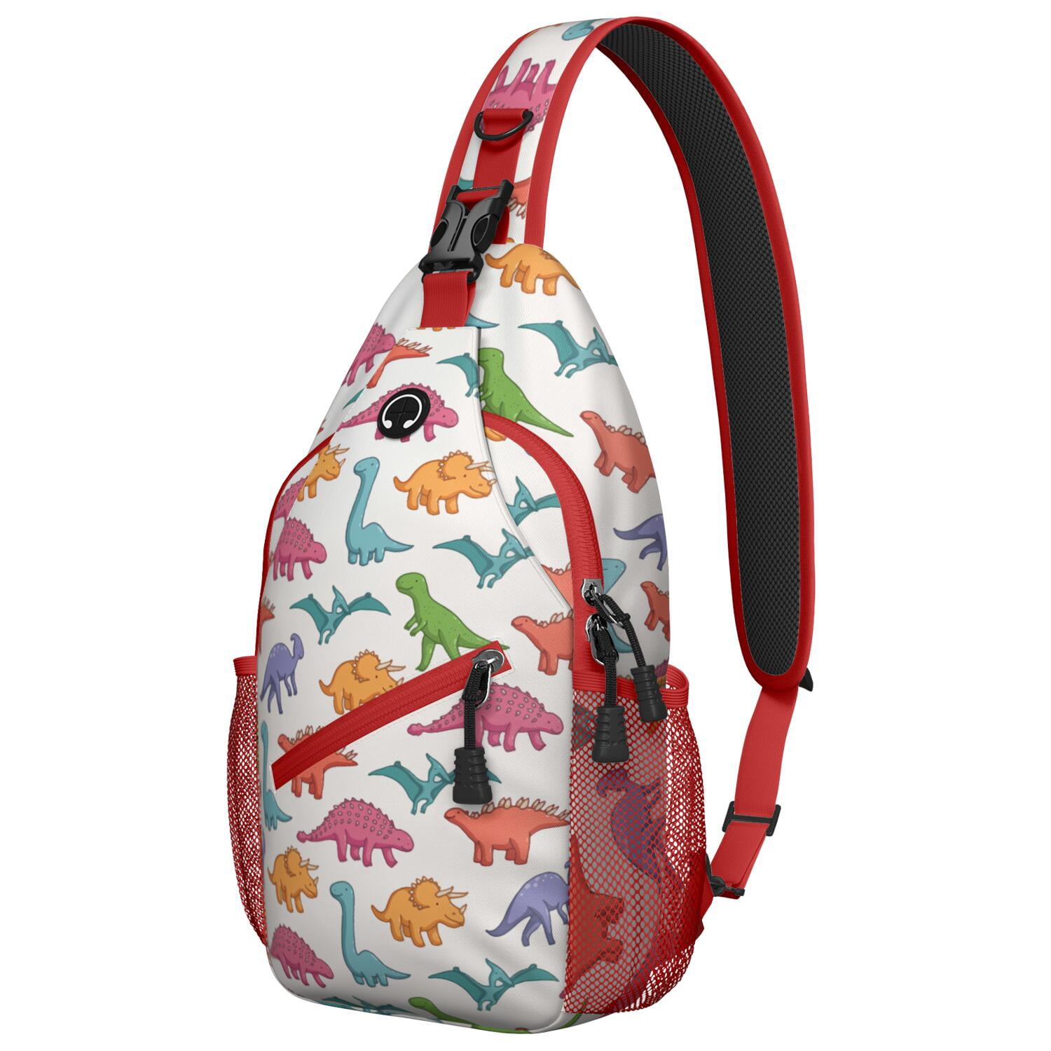 Flying Dinosaur Print Sling Backpack, Roaring Dino and Stars Pattern ...