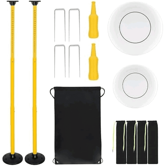 Flying Disc Game Set with Height-Adjustable Poles & Score Tracker, Outdoor Bottle Toss Game for Beach, Lawn, Camping, Polish Horseshoes Set for Family & Friends Party Games$$Sport & Recreation Other
