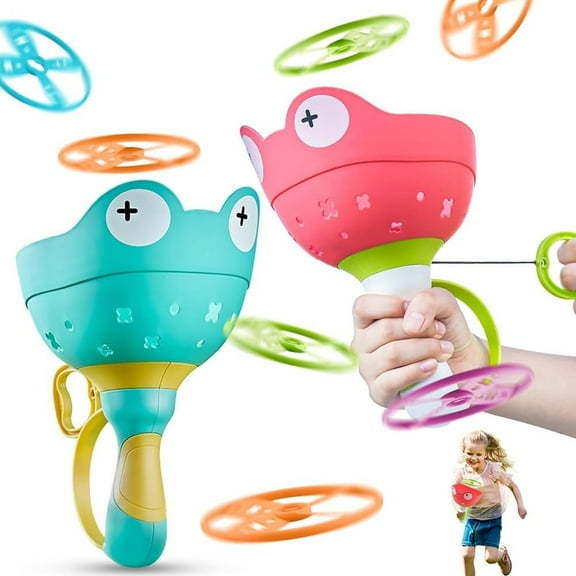Flying Disc Launcher Toy, 2-Pack Manual Powered Outdoor Game for Kids. Encourages Active Play & Hand-Eye Coordination Without Batteries, Fun for Ages 4-8 in Yard & Park.