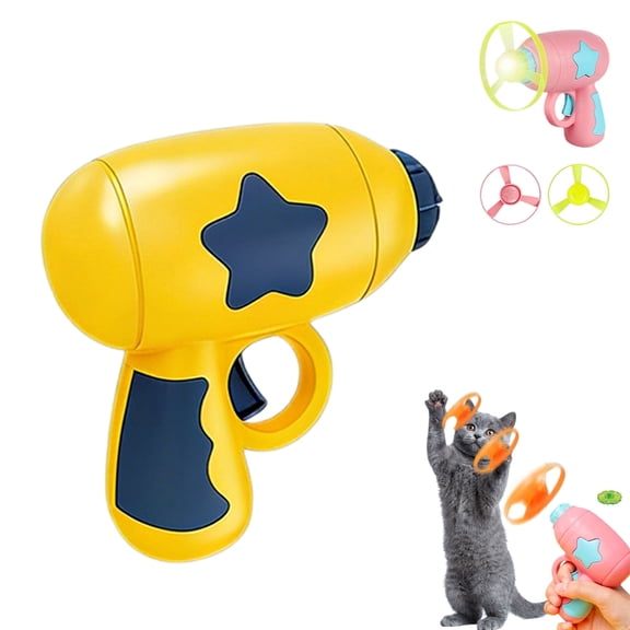 Flying Disc Launcher Toy, Interactive Cat Toy for Indoor Cats & Dogs, High-Visibility Propeller Pet Play Toy.(Pink)