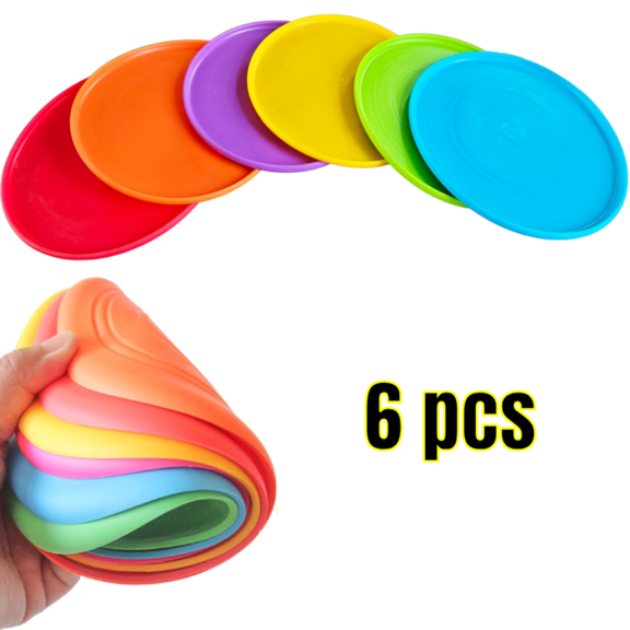 Flying Disc Outdoor Playing Lawn Game Disk Flyer for Kindergarten Teaching Soft Silicone Colorful 6 Pack Bulk Set