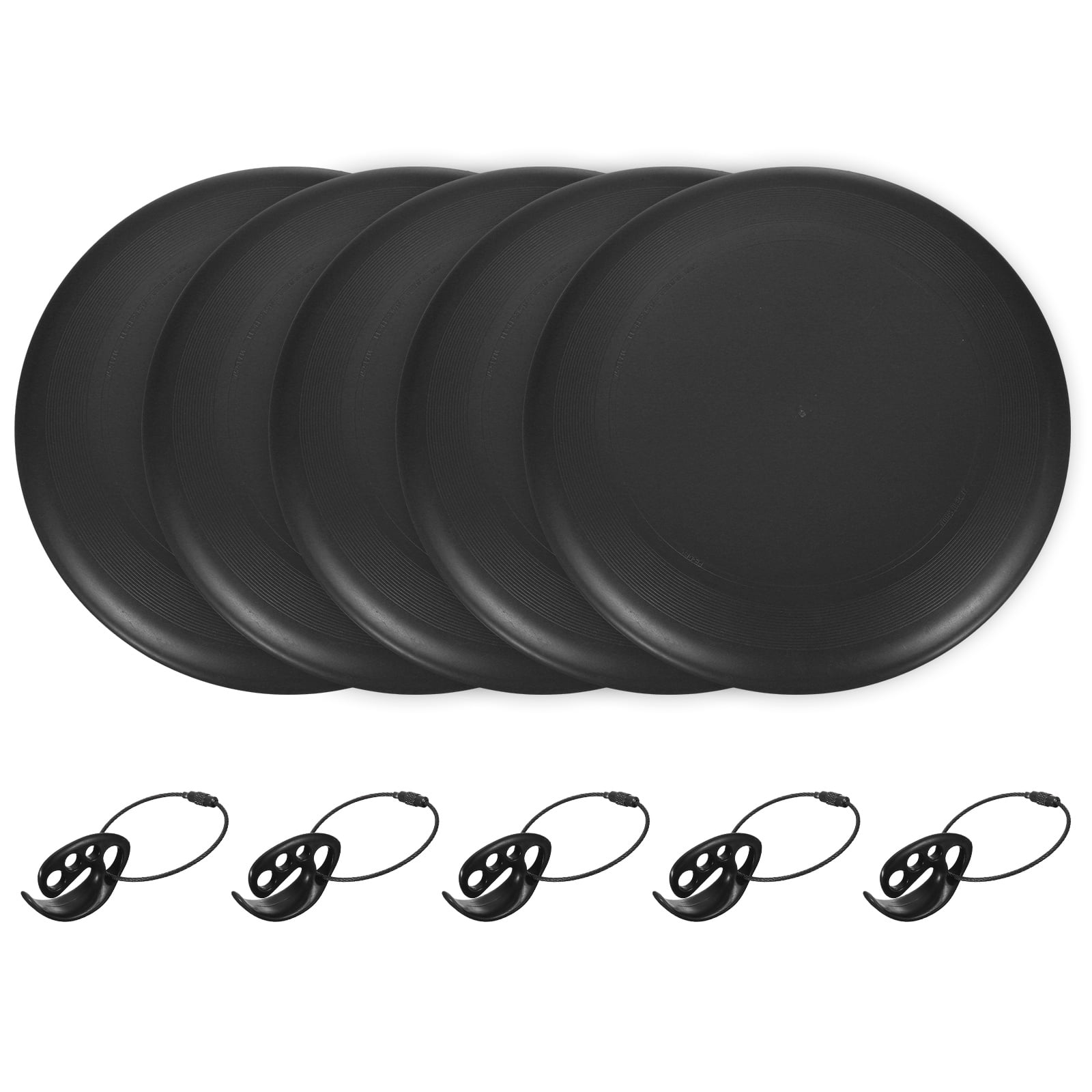 Flying Disc, Sports Flying Disc 10.7 inch & 175g & 5 Pack & Plastic & Black with Carry Ring - Fitting for (Outdoor/Beach/Camping/Park/Pet/Pro/Beginners)