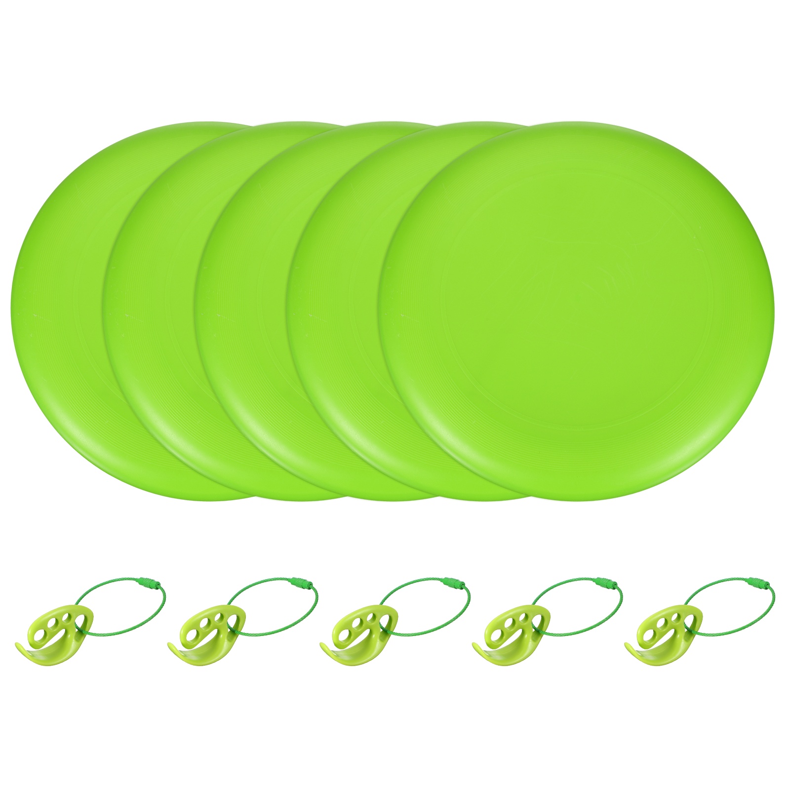 Flying Disc, Sports Flying Disc 10.7 inch & 175g & 5 Pack & Plastic & Green with Carry Ring - Fitting for (Outdoor/Beach/Camping/Park/Pet/Pro/Beginners)