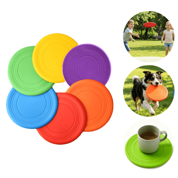 Flying Disc Toy, Outdoor Playing Lawn Game Disk Flyer, Soft Silicone Colorful 6 Pack Bulk Set for Kindergarten Teaching – Can Also Be Used as a Coaster and Pet Frisbee