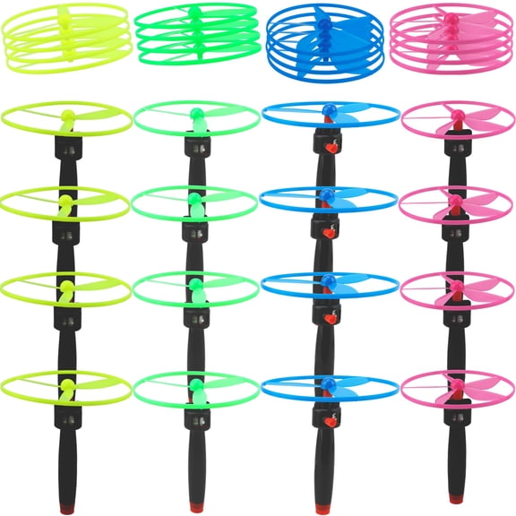 Flying Disc Toy Set with 48 Pieces Including String Launchers and Flying Saucers in Random Colors