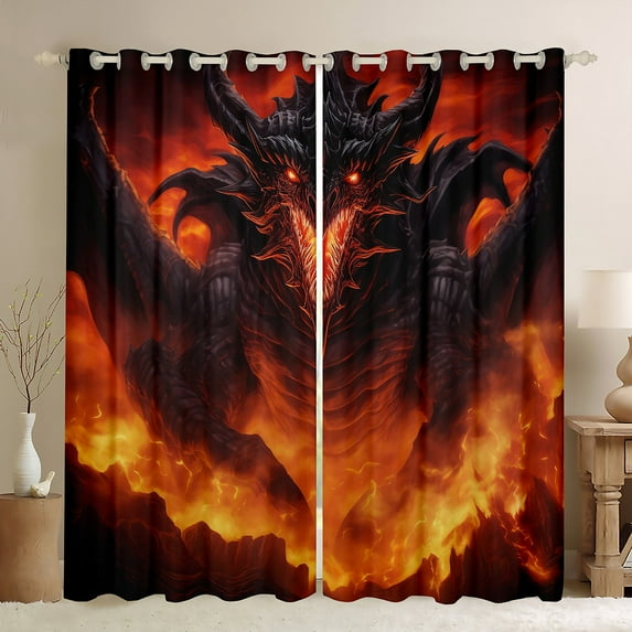 Flying Dragon 30%-50% Blackout Curtains for Dragon Lovers Curtains Fierce Wild Dinosaur Curtains & Drapes Teen Bedroom Decor, Dragon Themed Gifts Window Curtains 52''Wx84''L