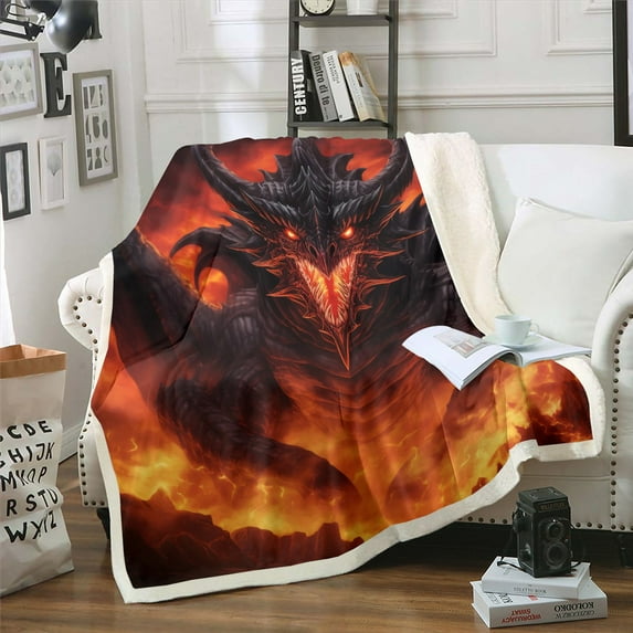 Flying Dragon Blanket for Dragon Lovers Fleece Blanket Fierce Wild Dinosaur Throw Blanket Teen Room Decor, Dragon Themed Gifts Plush Bed Blanket for Men Women