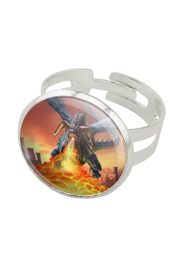 Flying Dragon Fire Breathing Fantasy Silver Plated Adjustable Novelty Ring