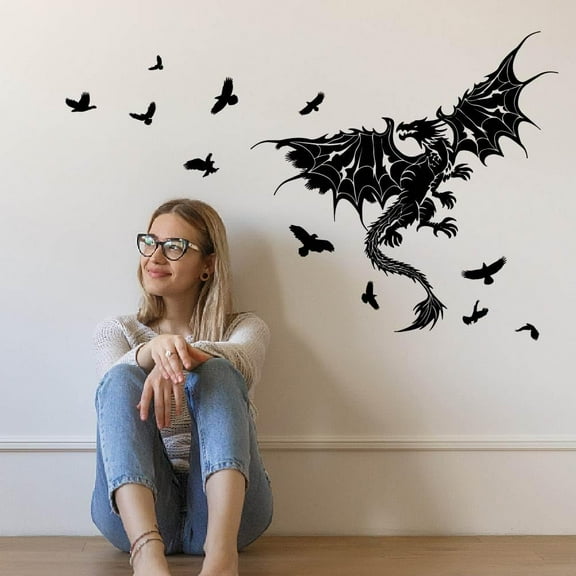 Flying Dragon Flying Birds Wall Stickers Dragon Vinyl Wall Decals Rustic Adhesive Sticker DIY Vinyl Art Decorations for s Room Bedroom Living Room Large Size Wall Decor