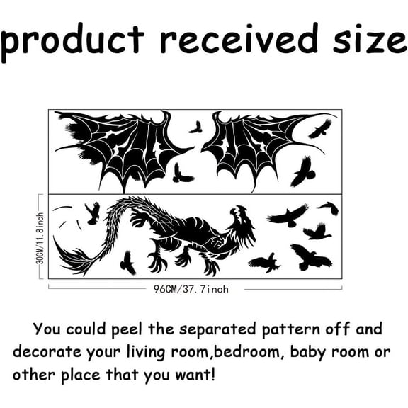 Flying Dragon Flying Birds Wall Stickers Dragon Vinyl Wall Decals Rustic Adhesive Sticker Vinyl Art Decorations for s Room Bedroom Living Room Large Size Wall Decor