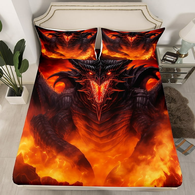Flying Dragon Full Fitted Sheet for Dragon Lovers Bed Sheets