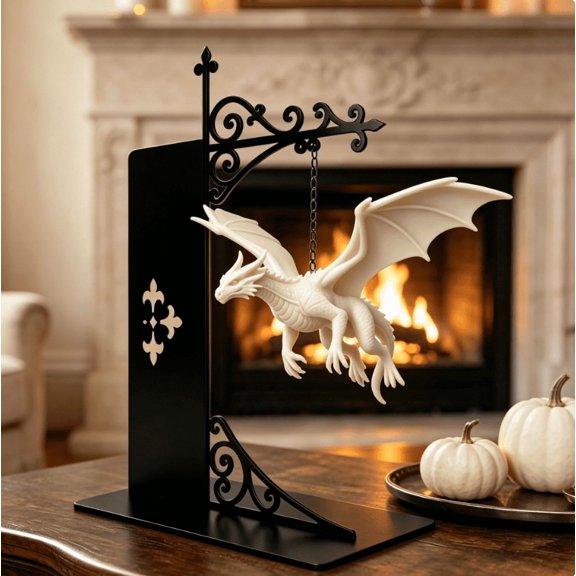 Flying Dragon Metal Bookshelf Decor,Iron Figurine for Desktop Bookshelf & Desk Bookshelf, Gift (White)