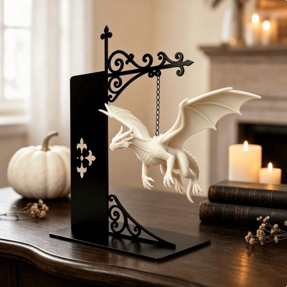 Flying Dragon Metal Bookshelf Decor, Iron Figurine for Desktop Bookshelf & Desk Bookshelf,Gift (White)