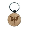 thumbnail image 1 of Flying Dragon with Wings Spread Round Keychain Charm Tag - Engraved Wood, 1 of 6