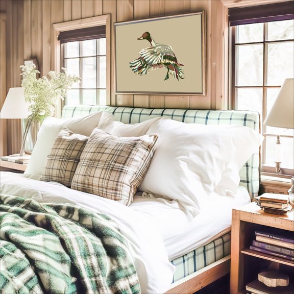 Flying Duck Illustration Poster Rustic Bird Wall Art Nature Duck Print Farmhouse Bedroom Decor 16x24 UNFRAMED