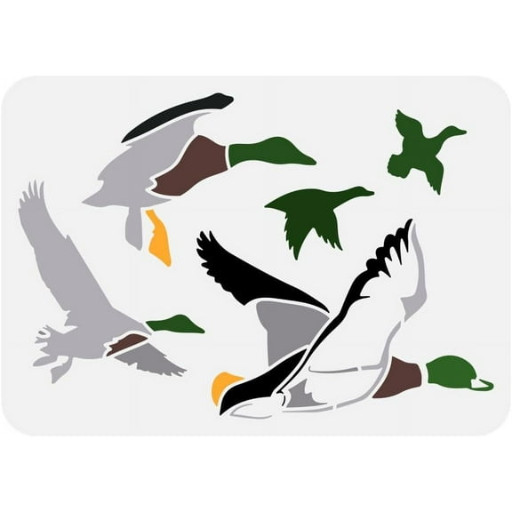 Flying Duck Painting Stencil 8.3x11.7inch Plastic PET Duck Pattern Drawing Template Hollowed Flying Birds Stencil for Painting Decorative Animal Theme Template for DIY Handwork