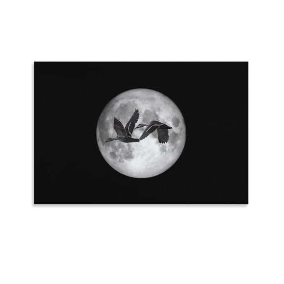 Flying Ducks And The Moon Art Poster Canvas Painting Decor Wall Print Photo Gifts Home Modern Decorative Posters 24x36inch(60x90cm)