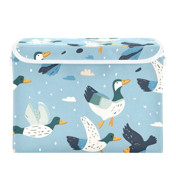 Flying Ducks Cartoon Foldable Storage Bin with Lid and Handle Collapsible Storage Box 16.5 x 12.6 x 11.8 inches