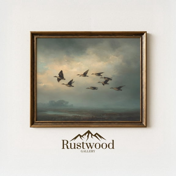 Flying Ducks Rustic Countryside Landscape Bird Wall Decor Unframed Paper Print