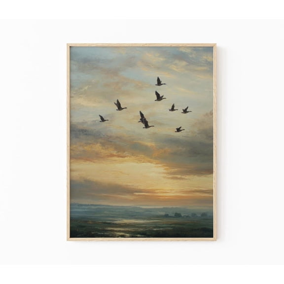 Flying Ducks Rustic English Countryside Wall Art, Unframed Poster