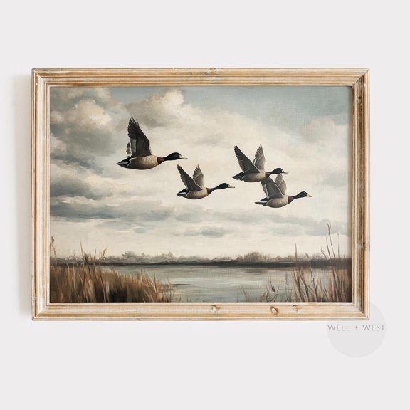 Flying Ducks Vintage Style Lake Rustic Boy Nursery Country Decor Office Hunter Gift Bird Lover Art