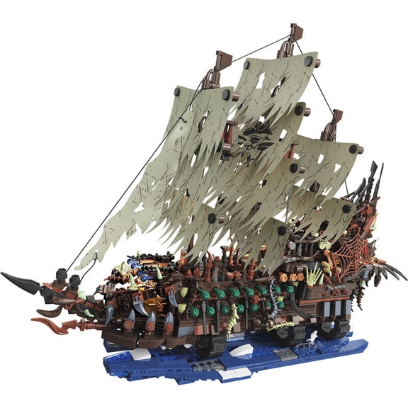 Flying Dutchman Ship Building Block Set, 2000+ PCS Large Scale Pirate Ship Model Kit with Skeleton Crew & Sea Monster Details, Gothic Style Halloween Haunted Ship for Adults & Teens
