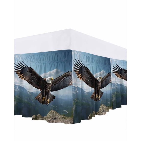 Flying Eagle Bed Skirt Mountains Blue Sky Bed Skirts King Size 16 Inch Drop, Wrap Around Dust Ruffle&nbsp;Bedskirt with Adjustable Elastic Belt for Queen Size Beds
