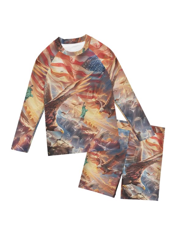 Flying Eagle Boys' Bathing Suit UPF 50+ Boys' Rash Guard Sets Stretchy Quick Dry 3T-10T