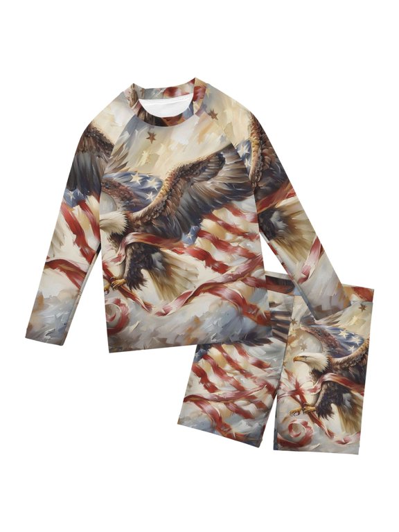 Flying Eagle Boys' Bathing Suit UPF 50+ Boys' Rash Guard Sets Stretchy Quick Dry 3T-10T