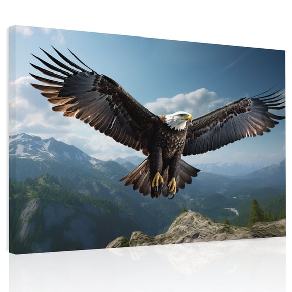 Flying Eagle Canvas Print Wall Art, Mountains Blue Sky Wall Decor Modern Artwork Paintings Pictures for Living Room Framed and Stretched Ready to Hang, 24" x 32"