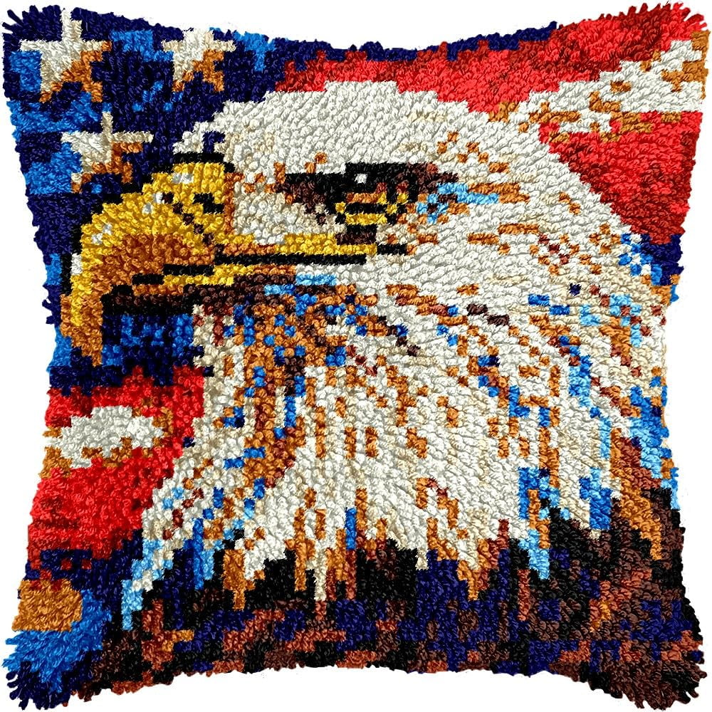 Flying Eagle & Eagle Latch Hook Kits Pillow kits Cushion Throw Pillow Embroidery Craft Kits DIY Kits of DIY Hooking Pillowcase Cover Supplier with Color Printed Canvas 43x43cm (153)