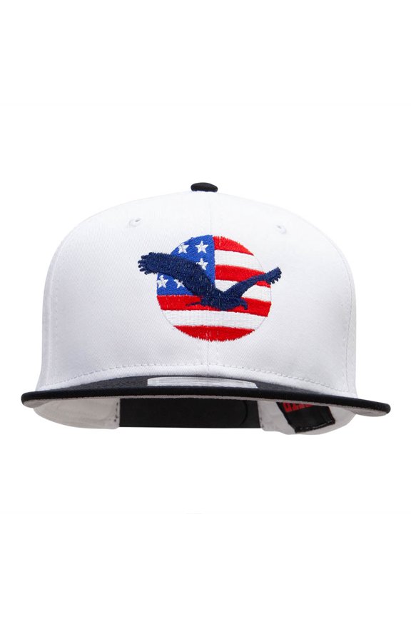 Flying Eagle Logo Embroidered Two Tone Cotton Twill Flat Cap - Black White OSFM